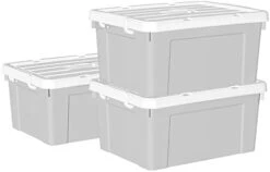 Cetomo 65L*4 Plastic Storage Box, Tote Box,Organizing Container With Durable Lid And Secure Latching Buckles, Stackable And Nestable, 4Pack, Gray With Buckle -Songmics Furniture Shop 31obJfY2V3L. AC