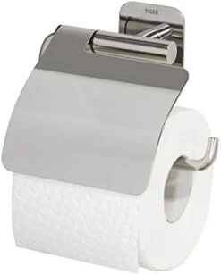Tiger Colar Toilet Roll Holder With Cover, Mounting Without Drilling, Stainless Steel Polished, 14,6x13,3x3,5 Cm -Songmics Furniture Shop 31onwIqlaOL. AC