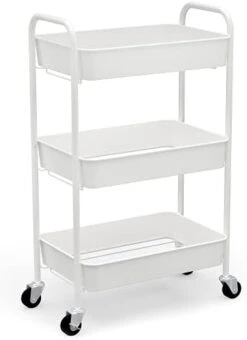 CAXXA 3-Tier Rolling Metal Storage Organizer - Mobile Utility Cart Kitchen Cart With Caster Wheels, White -Songmics Furniture Shop 31op3e0tOYS. AC