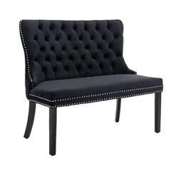 Civama Velvet Loveseat Settee, Nikki Collection Modern Dining Chair, Upholstered Contemporary Banquette Bench With Back, Button Tufted Comfy Accent Sofa Couch With Solid Wood Legs, Black