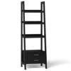 SIMPLIHOME Sawhorse SOLID WOOD 72 Inch X 24 Inch Modern Industrial Ladder Shelf With Storage In Black With 2 Drawers And 4 Shelves, For The Living Room, Study And Office