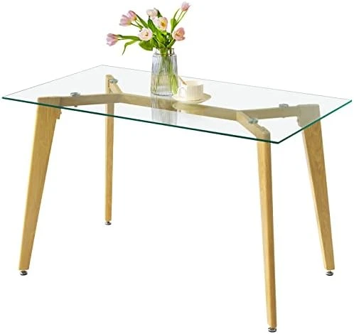 Glass Dining Table Rectangle - Glass Top Dining Room Table, Modern Clear Kitchen Table With Wooden Metal Leg, Rectangular Dining Table For 2 Or 4 For Small Spaces Apartment Kitchen Or Dining Room 7 Glass Dining Table Rectangle - Glass Top Dining Room Table, Modern Clear Kitchen Table With Wooden Metal Leg, Rectangular Dining Table For 2 Or 4 For Small Spaces Apartment Kitchen Or Dining Room - Image 7