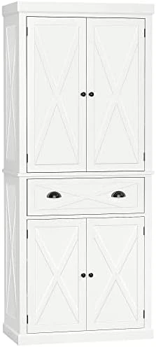 HOMCOM Freestanding Modern Farmhouse 4 Door Kitchen Pantry Cabinet, Storage Cabinet Organizer With 6-Tiers, 1 Drawer And 4 Adjustable Shelves, White 3 HOMCOM Freestanding Modern Farmhouse 4 Door Kitchen Pantry Cabinet, Storage Cabinet Organizer With 6-Tiers, 1 Drawer And 4 Adjustable Shelves, White - Image 3
