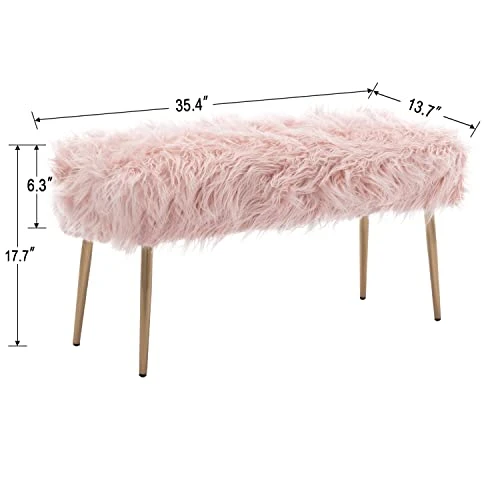 Chairus Faux Fur Entryway Bench Small Shaggy Furry Ottoman Bench For Bedroom Living Room, Pink 6 Chairus Faux Fur Entryway Bench Small Shaggy Furry Ottoman Bench For Bedroom Living Room, Pink - Image 6