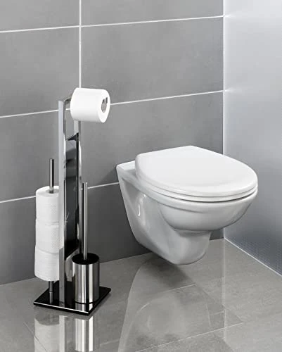 WENKO Toilet Paper Stand With Toilet Brush And Spare Roll Holder, Toilet Paper Holder Stand, Toilet Paper Roll Holder, Shiny 7.09 X 27.56 X 7.68 In 6 WENKO Toilet Paper Stand With Toilet Brush And Spare Roll Holder, Toilet Paper Holder Stand, Toilet Paper Roll Holder, Shiny 7.09 X 27.56 X 7.68 In - Image 6