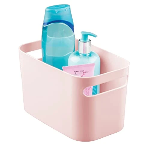 MDesign Deep Plastic Bathroom Bin With Handles, Storage Organizer For Vanity Countertop, Hold Soap, Body Wash, Shampoo, Lotion, Conditioner, Hand Towels - 10" Long, Aura Collection, 4 Pack, Light Pink 5 MDesign Deep Plastic Bathroom Bin With Handles, Storage Organizer For Vanity Countertop, Hold Soap, Body Wash, Shampoo, Lotion, Conditioner, Hand Towels - 10" Long, Aura Collection, 4 Pack, Light Pink - Image 5