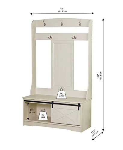 Sanit Birch Hawksbury Transitional Antique White Hall Tree And Shoe Bench 3 Sanit Birch Hawksbury Transitional Antique White Hall Tree And Shoe Bench - Image 3