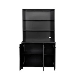 Weselon Large Kitchen Pantry Cabinet, Storage Hutch With Microwave Stand & Wine Rack, Freestanding Kitchen Cupboard Buffet Bar Cabinet With Barn Door & Open Shelves For Home (Black) -Songmics Furniture Shop 31qzJokP9YL