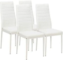 5 Pcs Modern Tempered Glass White Dining Room Table Set With 4 High Back Faxu Leather Dinning Chairs W/Can Opener -Songmics Furniture Shop 31rZ1WgvSL. AC