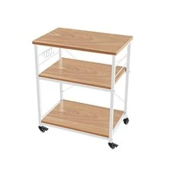 AZL1 Life Concept Rack Utility Microwave Oven Stand Workstation Shelf, 23.7inch Movable 3 Tier Kitchen Cart,Light Walnut