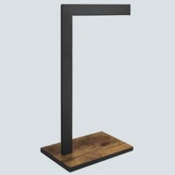 ELITEROO Hand Towel Holder For Bathroom, Hand Towel Stand With Wood Base, L-Shape Hand Towel Rack For Vanity Countertop, Kitchen Counter, Rustic Black And Brown