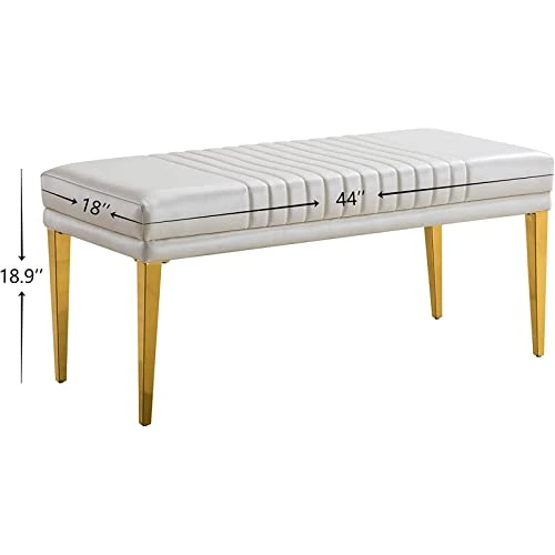 AUZ 3 Pieces Dining Room Bench Sets, White PU Leather Ottoman With 2 Channel Back Dining Chairs In White Gold 3 AUZ 3 Pieces Dining Room Bench Sets, White PU Leather Ottoman With 2 Channel Back Dining Chairs In White Gold - Image 3