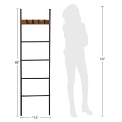 VASAGLE Blanket Ladder, 5-Tier Ladder Shelf, Decorative Ladder With 4 Removable Hooks, Metal Frame, Industrial Style, Rustic Brown And Black ULLS016B01 -Songmics Furniture Shop 31s3cfP21JL