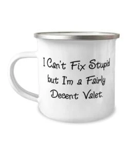 GENERIC Cool Valet 12oz Camper Mug, I Can't Fix Stupid But I'm A Fairly, Cool Gifts For Men Women From Team Leader, Birthday Gifts, Funny Gift Ideas, Funny Gifts For Men, Funny Gifts For Women, Funny White