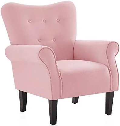 BELLEZE Modern Accent Chair Armchair For Living Room Or Bedroom With Wooden Legs, High Back Rest, Padded Armrest, And Comfortable Cushioned Seat - Allston (Pink) 11 BELLEZE Modern Accent Chair Armchair For Living Room Or Bedroom With Wooden Legs, High Back Rest, Padded Armrest, And Comfortable Cushioned Seat - Allston (Pink) - Image 11
