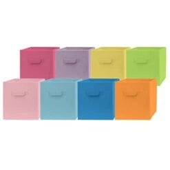 Pomatree Fabric Storage Bins - 8 Pack - Fun Colored Storage Cubes | 2 Reinforced Handles | Foldable Cube Baskets For Home, Kids Room, Nursery And Playroom | Closet And Toys Organization