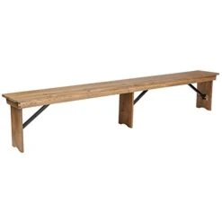 EMMA + OLIVER 8' X 12" Antique Rustic Solid Pine Folding Farm Bench With 3 Legs