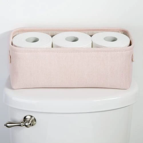 MDesign Narrow Fabric Storage Bin Basket With Handles For Bathroom Closet, Vanity, Cabinet, Cubby, Countertop, Small Slim Baskets For Towels, Toilet Tissue, Crane Collection, 2 Pack - Light Pink 4 MDesign Narrow Fabric Storage Bin Basket With Handles For Bathroom Closet, Vanity, Cabinet, Cubby, Countertop, Small Slim Baskets For Towels, Toilet Tissue, Crane Collection, 2 Pack - Light Pink - Image 4