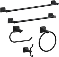 Bathroom Hardware Set Of 5， Zinc Alloy Wall Mounted Bathroom Accessories Kit，Towel Bar Accessory Set Includes 24 Inch Towel Bar,18inch Towel Rack,Toilet Paper Holder,Towel Ring,Hook -Songmics Furniture Shop 31uJolgVKL. AC