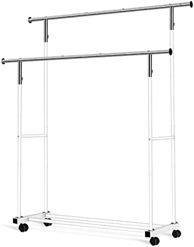 VICERII Double Clothing Rack, 55.51 Inch Garment Rack With Wheels And Bottom Shelf, 130LB Capacity Heavy Duty Rolling Clothes Racks For Hanging Clothes, Coats, Shirts, Sweaters, Skirts, White 10 VICERII Double Clothing Rack, 55.51 Inch Garment Rack With Wheels And Bottom Shelf, 130LB Capacity Heavy Duty Rolling Clothes Racks For Hanging Clothes, Coats, Shirts, Sweaters, Skirts, White - Image 10