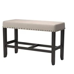 Upholstered Dining Bench Seat, Rectangular Entryway Bench With Nailhead Trim, Fabric Counter Bench With Open Metal Frame To Provide Additional Stability, Living Room, Bedroom, Office, Coffee Bar, Tan