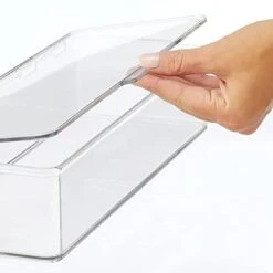 MDesign Plastic Playroom And Gaming Storage Organizer Box Containers With Hinged Lid For Shelves Or Cubbies, Holds Small Toys, Building Blocks, Puzzles, Markers, Controllers, Or Crayons, 4 Pack, Clear, 5.5 X 13.3 X 3 -Songmics Furniture Shop 31uqWK06iQL