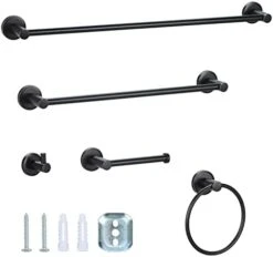 Bathroom Hardware Set Of 5， Zinc Alloy Wall Mounted Bathroom Accessories Kit，Towel Bar Accessory Set Includes 24 Inch Towel Bar,18inch Towel Rack,Toilet Paper Holder,Towel Ring,Hook -Songmics Furniture Shop 31v09P15AzL. AC