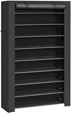 SONGMICS Shoe Rack, 9 Tier Shoe Organizer With Nonwoven Fabric Cover, Shoe Storage Shelf For 40-50 Pairs Of Shoes, Entryway, Suitable For Sneakers, High Heels, Flats, And Boots, Black URXJ36HV1 -Songmics Furniture Shop 31v1bLkHSFL. AC