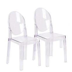 2xhome - Set Of Two (2) - Clear - Large Size - Modern Ghost Side Chair Ghost Chair Clear Victoria Chairs Dining Room Chair - Accent Seat - Lounge No Arms Armless Arm Less Chairs