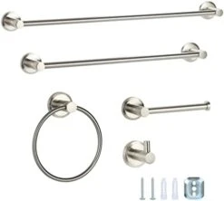 Bathroom Hardware Set Of 5， Zinc Alloy Wall Mounted Bathroom Accessories Kit，Towel Bar Accessory Set Includes 24 Inch Towel Bar,18inch Towel Rack,Toilet Paper Holder,Towel Ring,Hook -Songmics Furniture Shop 31vNT6vEsyL. AC