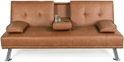 GANFANREN Faux Leather Futon Multifunctional Convertible Folding Bed Sofa With Cupholders Pillows -Songmics Furniture Shop 31vjCKGH L. AC 1