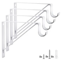 Eau 4 Packs Of White Heavy Duty Closet Shelf And Rod Bracket, Closet Shelf Bracket With Rod Support Great For Both Shelf Storage And Closet Rod