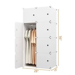 Aeitc Portable Wardrobe Closets 14"x18" Depth Bedroom Armoire, Clothes Storage Organizer With Doors, 8 Cubes, White 8 Aeitc Portable Wardrobe Closets 14"x18" Depth Bedroom Armoire, Clothes Storage Organizer With Doors, 8 Cubes, White -Songmics Furniture Shop 31vmSZPYRSL