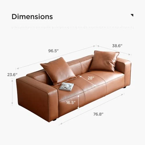 Acanva Luxury Mid-Century Modern 3-Seater Lounge Sofa With Extra-Wide Armrest Seat For Living Room Apartment Dorm Bedroom Office, Leather Couch, Brown 2 Acanva Luxury Mid-Century Modern 3-Seater Lounge Sofa With Extra-Wide Armrest Seat For Living Room Apartment Dorm Bedroom Office, Leather Couch, Brown - Image 2