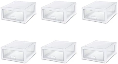 Sterilite 27 Quart White Frame Clear Plastic Stackable Storage Container Bin W/Single Drawer, 4 Pack 8 Sterilite 27 Quart White Frame Clear Plastic Stackable Storage Container Bin W/Single Drawer, 4 Pack - Image 8