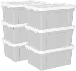 Cetomo 65L*4 Plastic Storage Box, Tote Box,Organizing Container With Durable Lid And Secure Latching Buckles, Stackable And Nestable, 4Pack, Gray With Buckle -Songmics Furniture Shop 31wHf9ZXZcL. AC