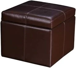 Adeco Bonded Leather Square Tufted Footstool, 18", Brown Storage Ottomans, -Songmics Furniture Shop 31wM4UWbGWL. AC