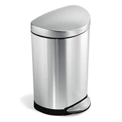 Simplehuman 10 Liter / 2.6 Gallon Small Semi-Round Bathroom Step Trash Can, Brushed Stainless Steel