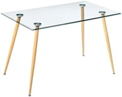 Glass Dining Table - Rectangular Tempered Glass Kitchen Table - Small Modern Glass Dining Room Table For 4 With Solid Metal Black Legs, Coffee Table For Living Room,Office,Small Space 47.2*27.6*29.5" -Songmics Furniture Shop 31wXy ePyfL. AC