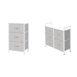 AZL1 Life Concept 3 Drawers Fabric Dresser Storage Tower, Light Grey & Storage Dresser Furniture Unit - Large Standing Organizer Chest, Light Grey