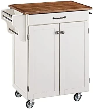Homestyles Cuisine Kitchen Cart, Off White, Oak Top 7 Homestyles Cuisine Kitchen Cart, Off White, Oak Top - Image 7