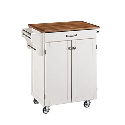 Homestyles Cuisine Kitchen Cart, Off White, Oak Top 1 Homestyles Cuisine Kitchen Cart, Off White, Oak Top