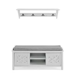 Alaterre Furniture Coventry Hall Tree Coat Hook With Shelf And Sliding Doors Entryway Furniture Set, 4 Double Hooks, 36" Long Shelf, 3 Cubbies, Easy To Assemble, Perfect For Traditional Modern Home