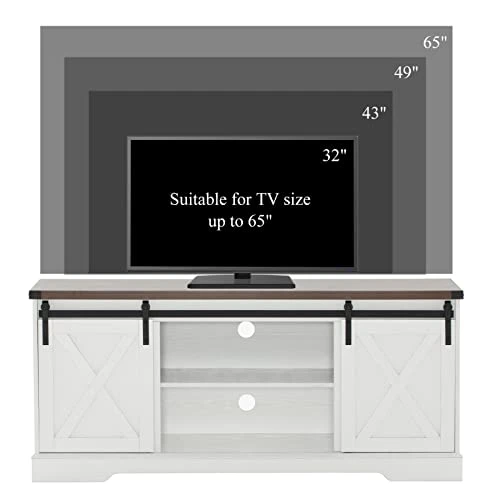 Squireewo Farmhouse Buffet Cabinet Sideboard With Sliding Barn Doors, Rustic Coffee Bar Cabinet Server With Storage And Adjustable Shelves, Cupboard Table For Kitchen Dining Room Living Room, White 6 Squireewo Farmhouse Buffet Cabinet Sideboard With Sliding Barn Doors, Rustic Coffee Bar Cabinet Server With Storage And Adjustable Shelves, Cupboard Table For Kitchen Dining Room Living Room, White - Image 6