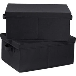 HOONEX Storage Bins With Lids For Organizing, Pack Of 2, Storage Boxes With 2 Carrying Handles And Study Heavy Cardboard, 16.5" L X 11.8" W X 7.5" H For Toy, Shoes, Books, Clothes, Nursery, Black