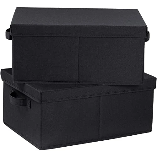 HOONEX Storage Bins With Lids For Organizing, Pack Of 2, Storage Boxes With 2 Carrying Handles And Study Heavy Cardboard, 16.5" L X 11.8" W X 7.5" H For Toy, Shoes, Books, Clothes, Nursery, Black 1 HOONEX Storage Bins With Lids For Organizing, Pack Of 2, Storage Boxes With 2 Carrying Handles And Study Heavy Cardboard, 16.5" L X 11.8" W X 7.5" H For Toy, Shoes, Books, Clothes, Nursery, Black