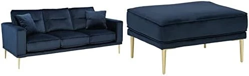 Signature Design By Ashley Macleary Modern Velvet Loveseat With Gold Metal Legs, Navy Blue 5 Signature Design By Ashley Macleary Modern Velvet Loveseat With Gold Metal Legs, Navy Blue - Image 5