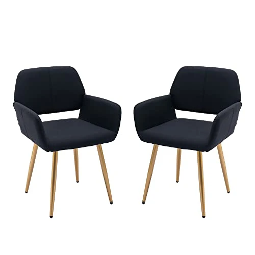 KCC Dining Chair Set Of 2, Upholstered Fabric Desk Chairs Small Armchair, Leisure Modern Living Room Accent Chairs With Metal Tube Legs For Kitchen, Dining Room, Guest Room Bedroom, Black 1 KCC Dining Chair Set Of 2, Upholstered Fabric Desk Chairs Small Armchair, Leisure Modern Living Room Accent Chairs With Metal Tube Legs For Kitchen, Dining Room, Guest Room Bedroom, Black