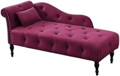 Homtique 60" Velvet Storage Chaise Lounge Indoor Button Tufted With Pillow, Nailhead Decorate Rolled Arm Chaise Lounge For Bedroom Living Room (Beige, With Storage) -Songmics Furniture Shop 31y5pou1HjL. AC