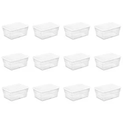 Sterilite 16448012 16 Quart/15 Liter Storage Box, White Lid With Clear Base, 12-Pack